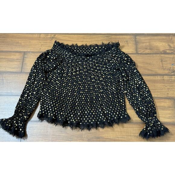 THE KOOPLES Moonlight Black Sheer Golden Metallic Dots Off Shoulder Glam SZ 1(S) - Picture 8 of 10